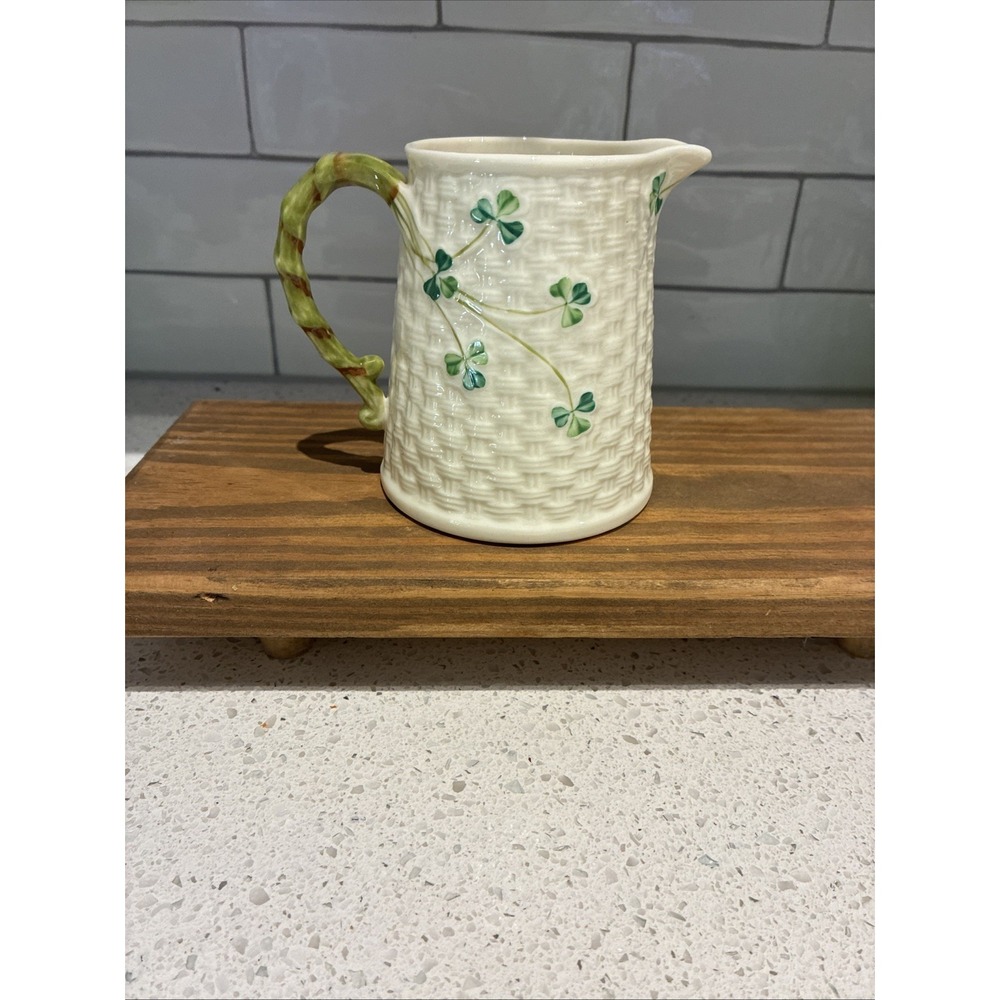 Belleek Shamrock Basket weave Jug Pitcher